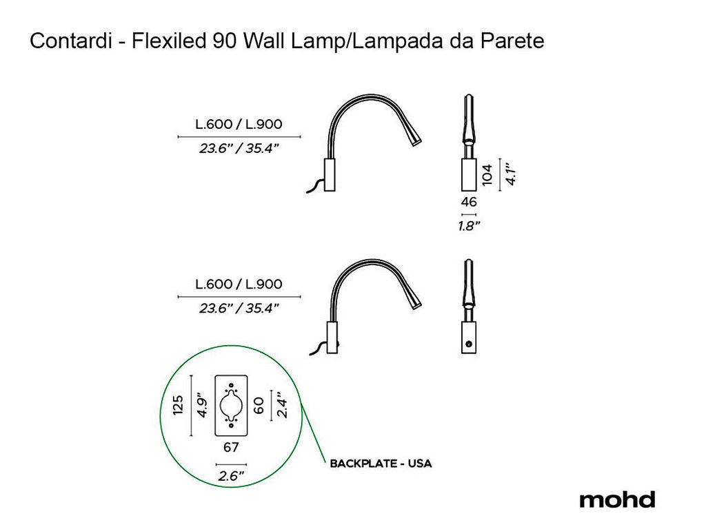 Contardi - Flexiled AP Bronze / Leder L.600 Strahler mit Schalter