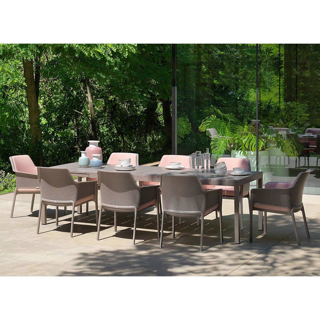 Conjunto de Muebles de Jardín Nardi Net 9 piezas con Mesa 210/280x100cm Taupe