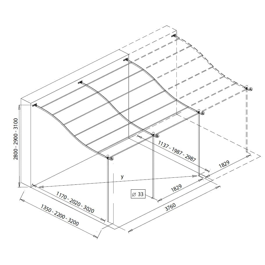 Unopiu - Erweiterung gebogene Anbaupergola Solaire